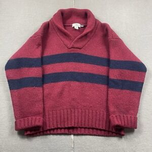 Vintage Gap Sweater Mens Large Red Blue Striped 100% Wool Shawl Collar 80s 90s